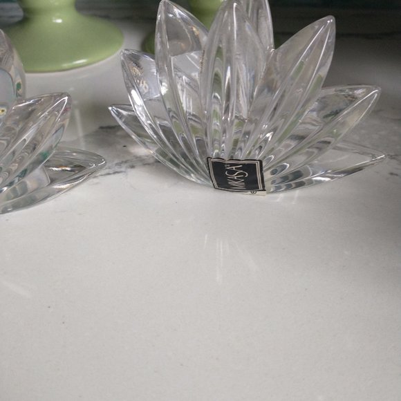 Vintage Crystal Glass Lotus Shaped Candlestick Holders  Set of two - Picture 4 of 12